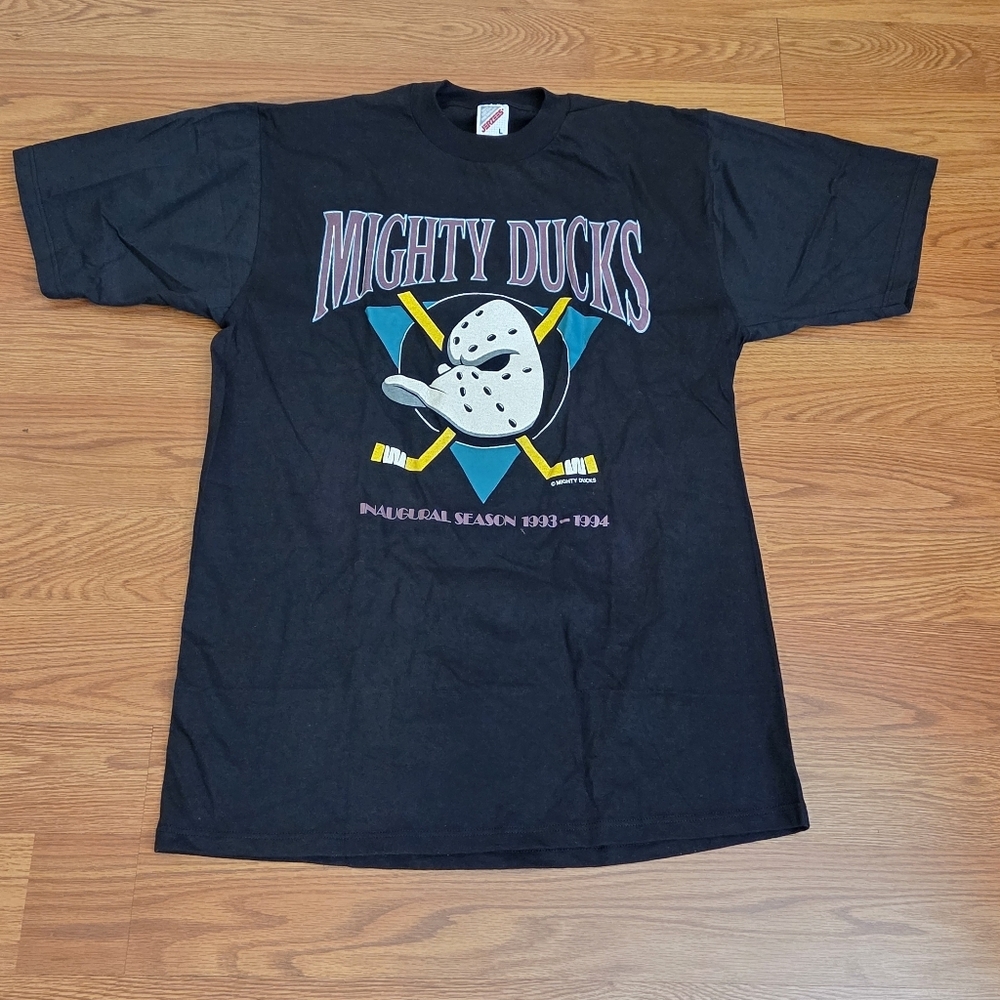 Vintage Anaheim Mighty Ducks Black T Shirt Inaugural Season 1993-94 Size Large